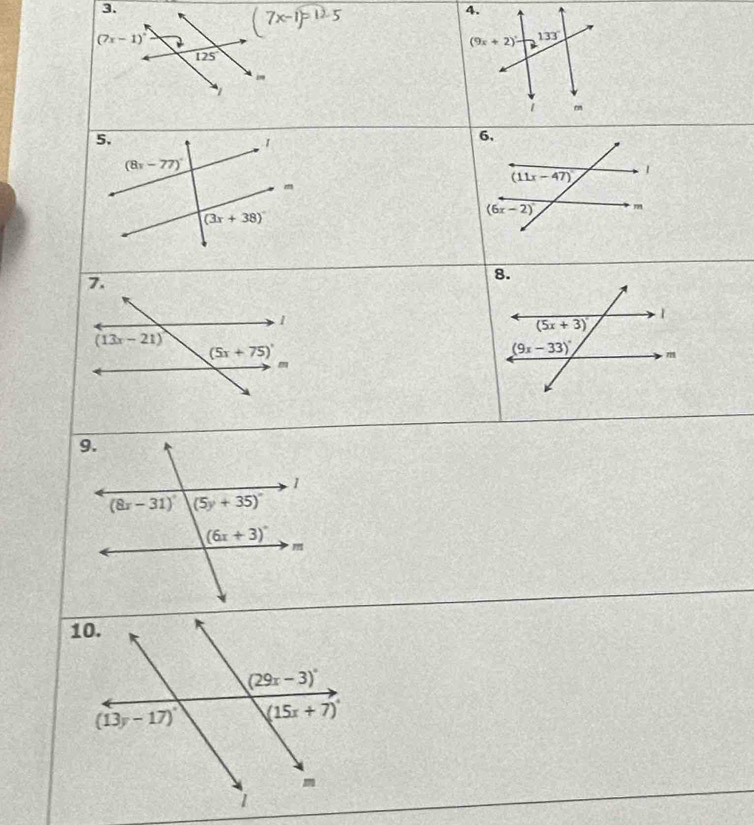 (7x-1)^circ  2
(9x+2)^circ  133°
125°
1
m