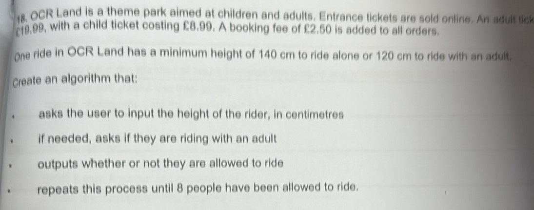Solved: 18, OCR Land is a theme park aimed at children and adults ...