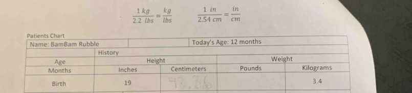  1kg/2.2lbs = kg/lbs   1in/2.54cm = in/cm 