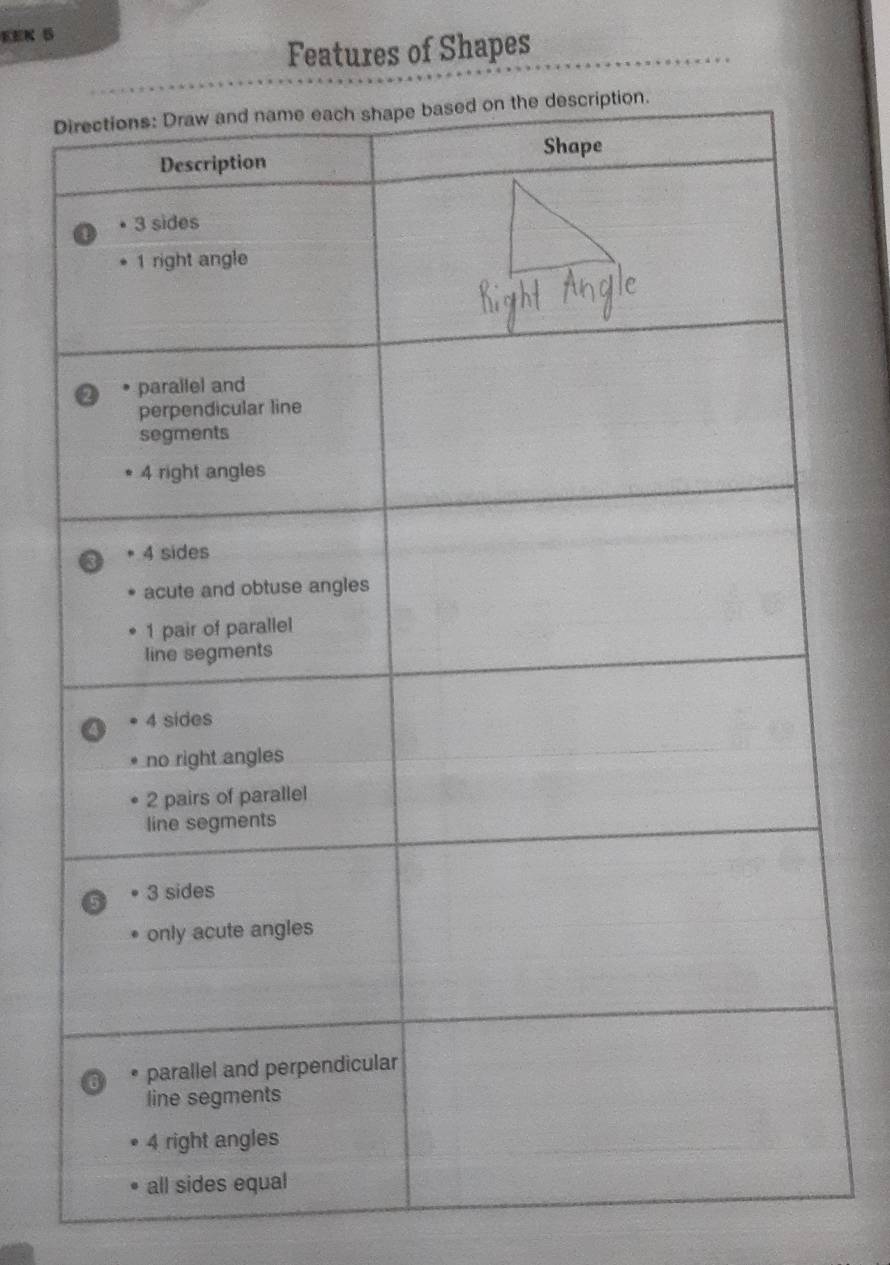 EEK 5 
Features of Shapes
D