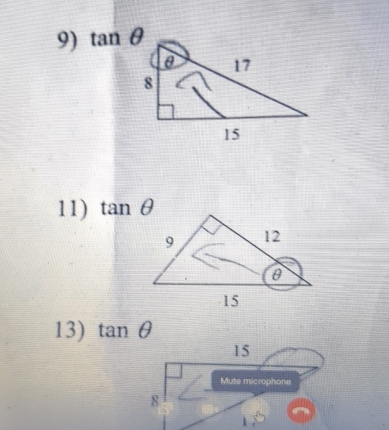 tan θ
11) tan θ
13) tan θ