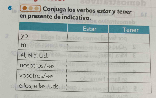 Conjuga los verbos estar y tener
en presente de indicativo.