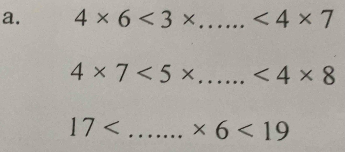 4* 6<3* . _ <4* 7
4* 7<5* ...<4* 8 _ 
_ 17
* 6<19</tex>