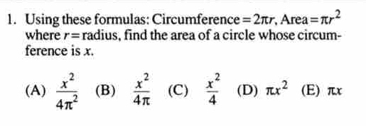 Solved: Using these formulas: Circumference =2π r , Area =π r^2 where r ...