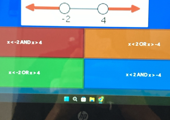 x AND x>4 x<2ORx>-4
x 4
x<2</tex> AND x>-4