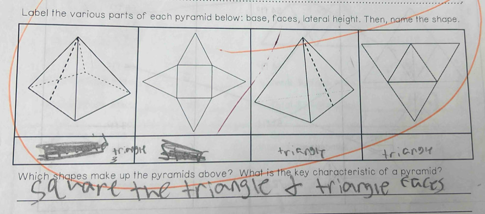 Solved: Label the various parts of each pyramid below: base, faces ...