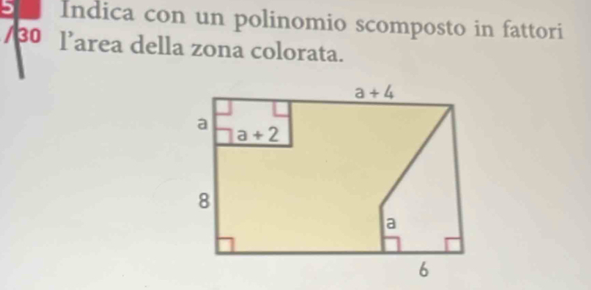 Indica con un polinomio scomposto in fattori
/30 l’area della zona colorata.