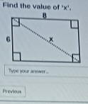 Find the value of ' x '. 
Type your anwer.... 
Previous