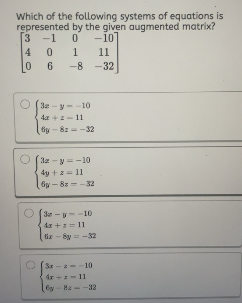 Solved: Which of the following systems of equations is represented by ...
