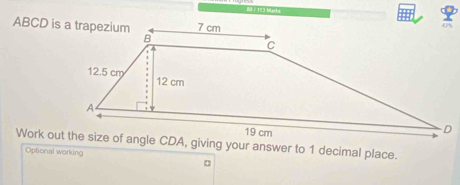 80 / 113 Marks
Optional working