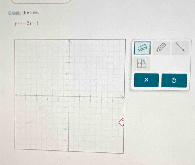 Graph the line.
y=-2x-1
× 5