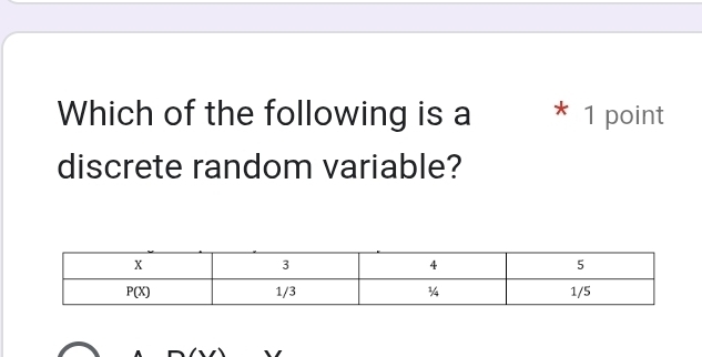 Which of the following is a * 1 point
discrete random variable?