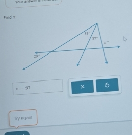 Your answor is
Find x.
x=97 × 5
Try again