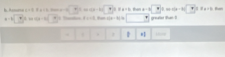 Assume c<0</tex> 1 a. Bun a - 5 5 m∠ (a-b)□ 0 1 a=b then a-b□ 0 50 c(a-b)□ 0 a>b , then
a=b v 0. no c(a-b)^7 0.Thansfare, d c<0</tex> than c(a-b) is □ greater than 0
R = □ /□   Many