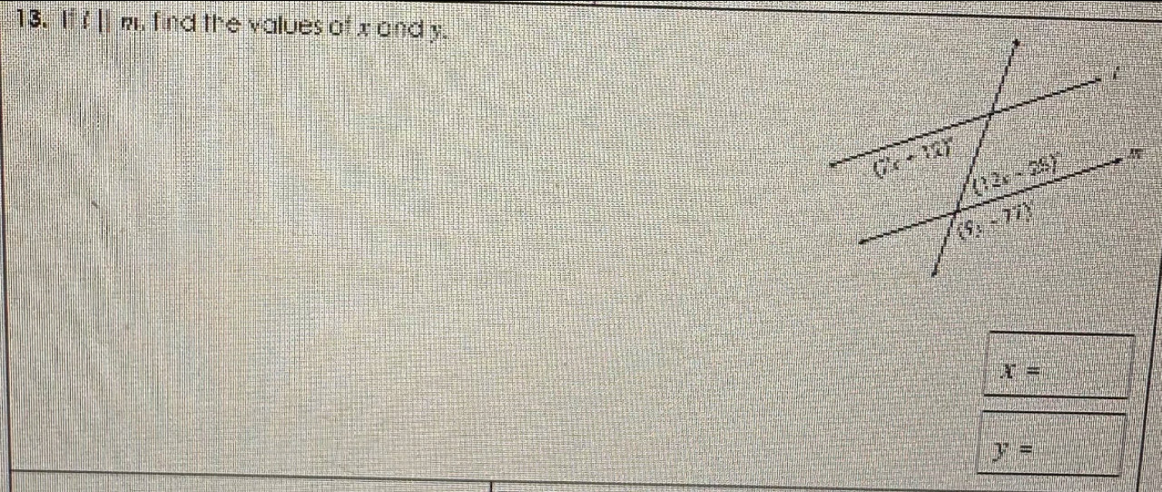 l||m , find the values O^(frac 2)3 x and y.
x=
y=