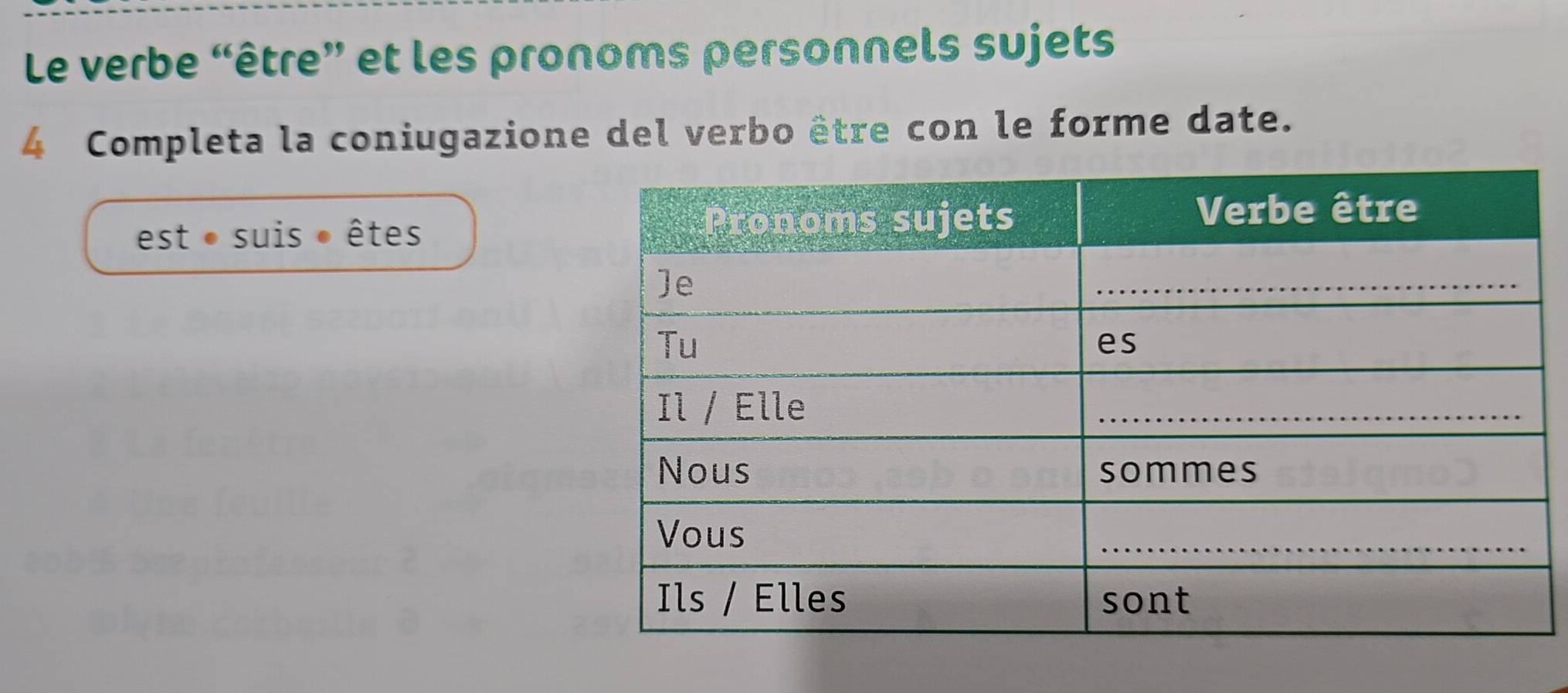 Risolto:Le verbe “être” et les pronoms personnels sujets h Completa la ...