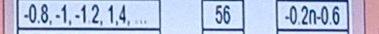 -0.8, −1, −1.2, 1, 4, … 56 -0.2n-0.6