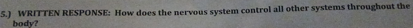 5.) WRITTEN RESPONSE: How does the nervous system control all other systems throughout the 
body?