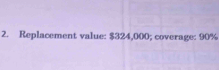 Replacement value: $324,000; coverage: 90%