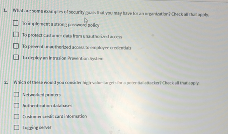 Solved: What are some examples of security goals that you may have for ...