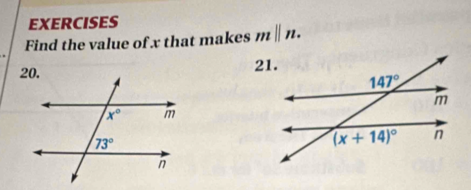 EXERCISES
Find the value of x that makes m||n.
21.