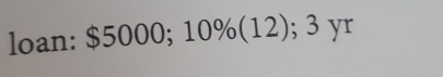 loan: $5000; 10%(12); 3 yr