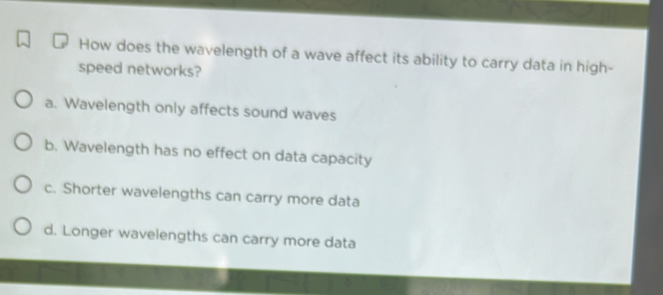 Solved: How does the wavelength of a wave affect its ability to carry ...