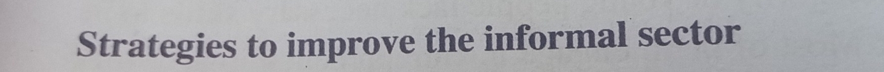 Strategies to improve the informal sector