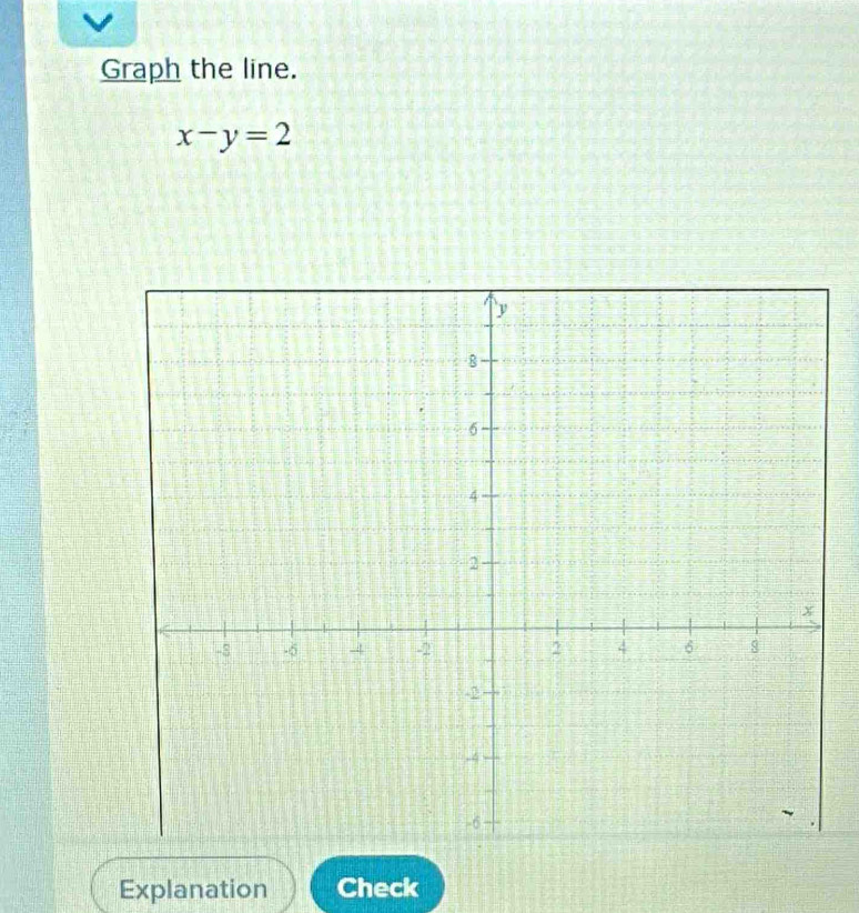 Graph the line.
x-y=2
Explanation Check