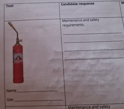 Candidate response M 
Maintenance and safety