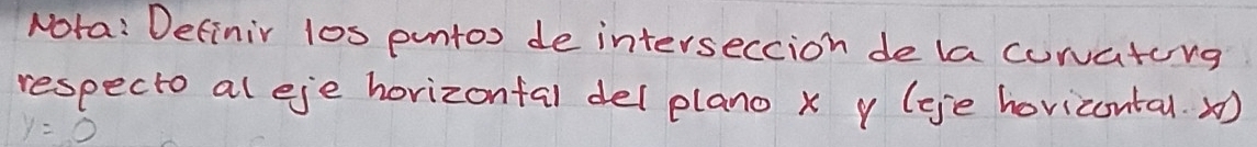 Nota: Definir l0s puntos de interseccion de la curvatorg 
respecto al eje horizontal del plano x y (ee hovicontal. x
y=0