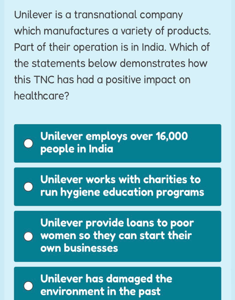 Solved: Unilever is a transnational company which manufactures a ...