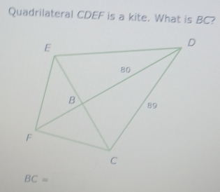 Quadrilateral CDEF is a kite. What is BC?
BC=