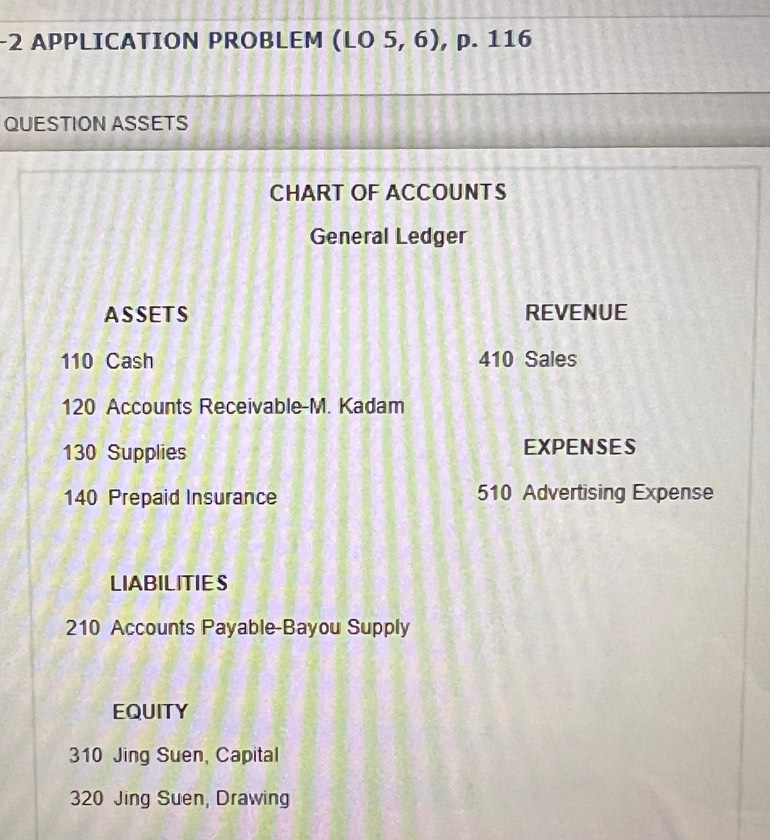 Solved: APPLICATION PROBLEM (LO5,6) , p. 116 QUESTION ASSETS CHART OF ACCOUNTS General Ledger ...