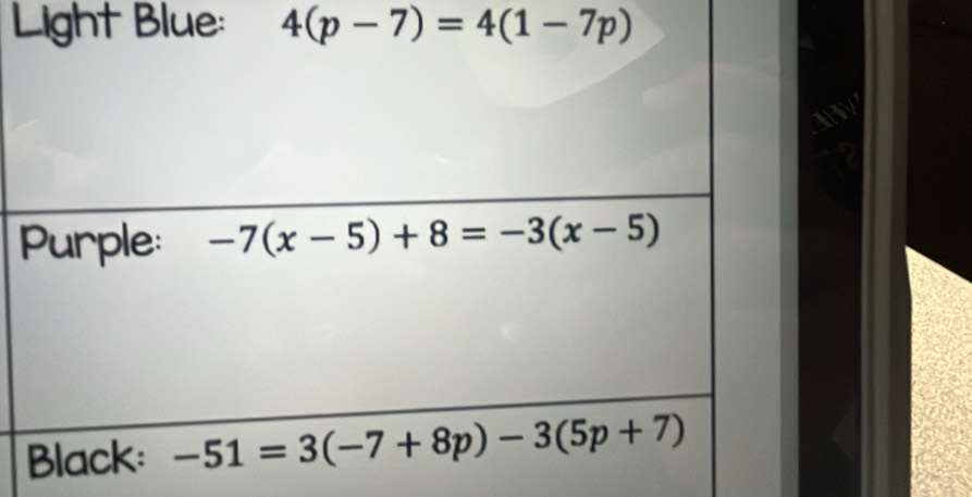 e: 4(p-7)=4(1-7p)