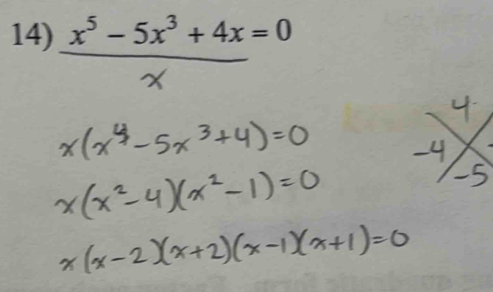 x² -5x² + 4x = 0