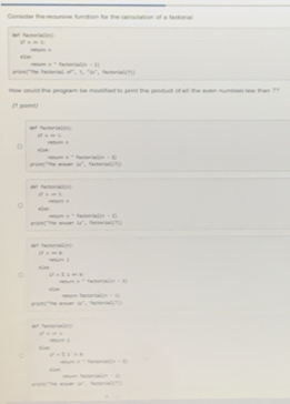 Coote the recursve fnction for the caioutation of a factone 
del Tartoriae 
|| =-
_ 
= b+8 =-2ij 
prion("?he facturial 6t^2,7,76t 。Aaorial(7)] 
How cocnt the proorem be modified to annt the sotudt of atl the even numben lee then ? 
∠ 1 pound! 
det facmorial(s)
ifx=a
#|==
a=(a,a,a)(|a|)=-1)
w° ，Aactorial(T|
80° e2l=0
if± cot t
“” .

areen=Nanelosi)=B
CD=+HN 100° 。facteriairts
80° famerial+)
17=40.4
_ 
sisn
2^2=12cos B
mea==N=Narim)(2)△ t)+2
+∞
4H_2O(l)+52O^-(g)+72O(l)=52O(l)
80° ,9abc)mL^(-7)
30° MN=□
=arc
=1
C x+1+x=4
minime^(-1) Cacc∠ ABCOH=Ca2
← ,
arclearclin=37
hymeaourof'al' ，Aamarial(?)