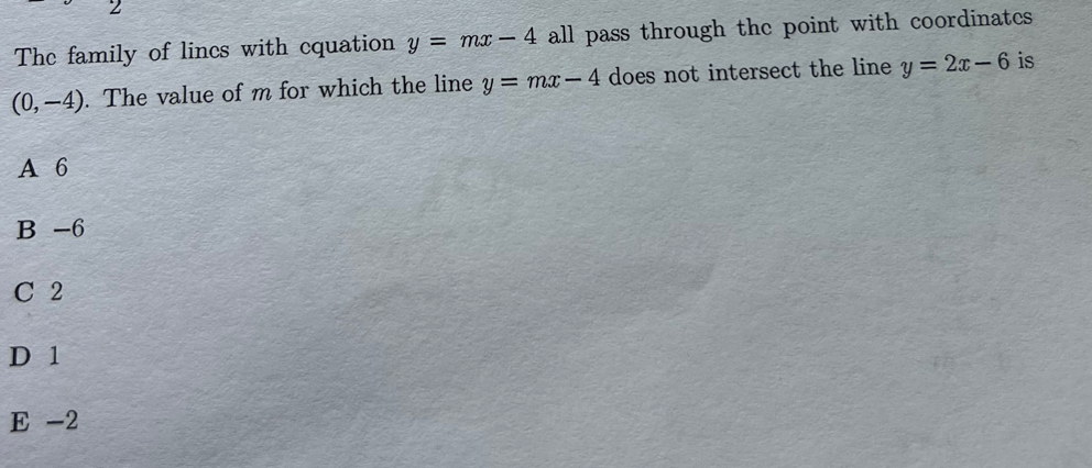 Solved: The family of lines with equation y=mx-4 all pass through the ...