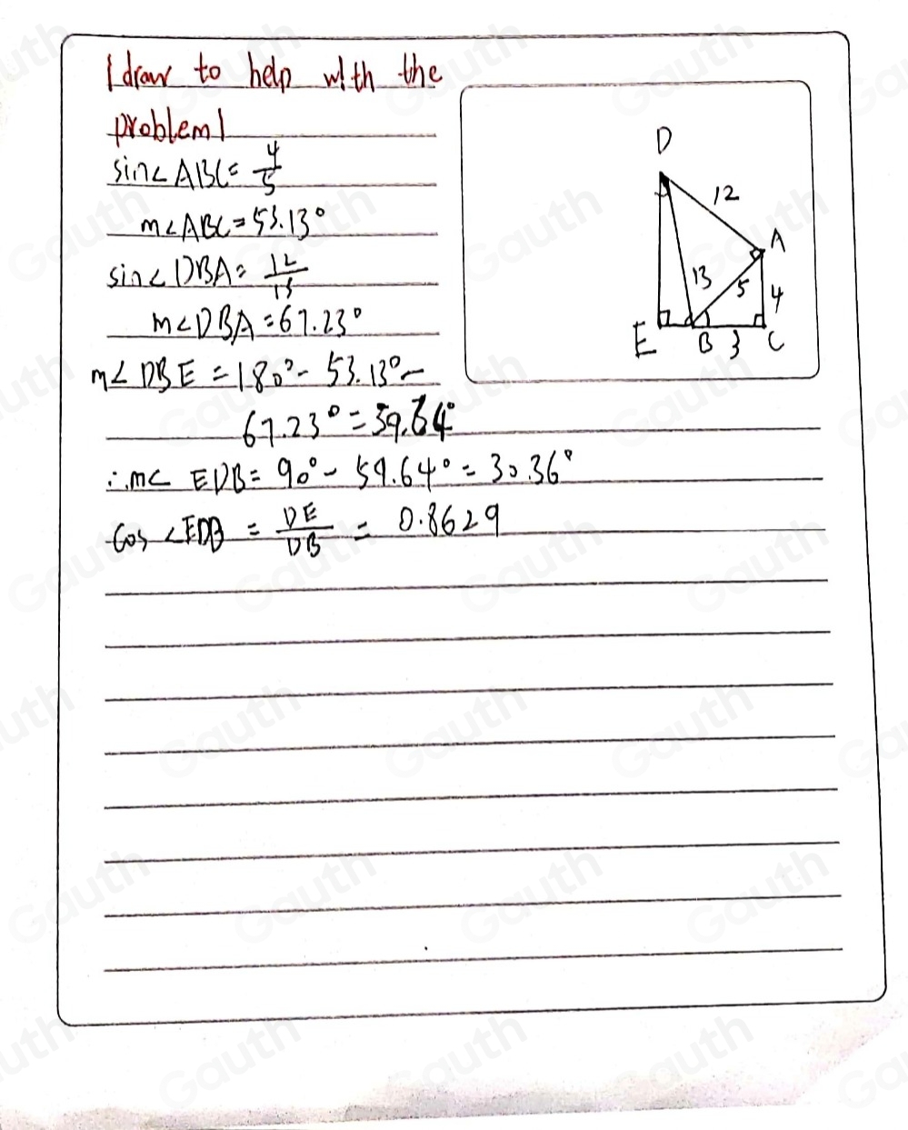 Solved: Triangle ABC has a right angle at C,AC=3 and BC=4. Triangle ABD ...