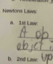 Newtons Laws: 
a. 1st Law: 
_ 
_ 
b. 2nd Law: