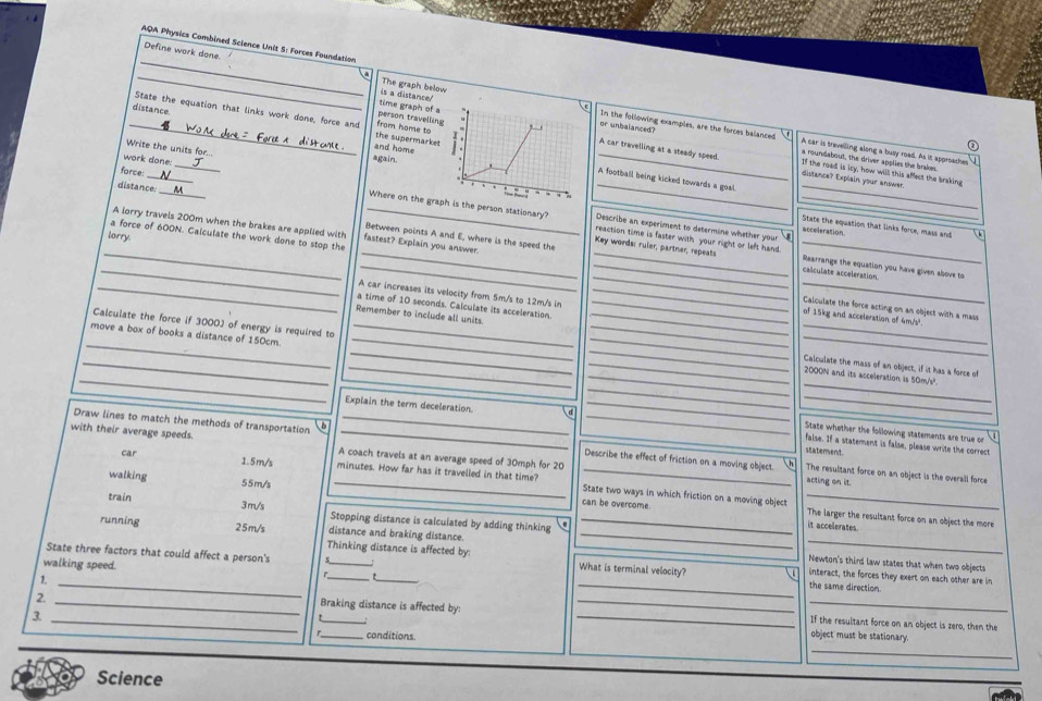 AQA Physics Combined Science Unlt 5: Forces Foundation _ _Define work ...