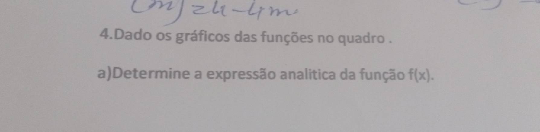 Dado os gráficos das funções no quadro . 
a)Determine a expressão analitica da função f(x).