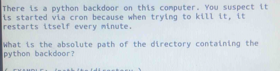 Solved: There is a python backdoor on this computer. You suspect it is ...