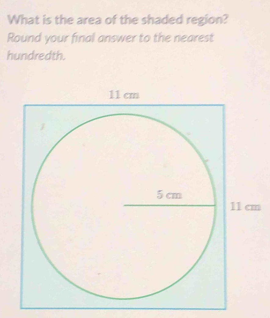 What is the area of the shaded region? 
Round your final answer to the nearest 
hundredth.
m