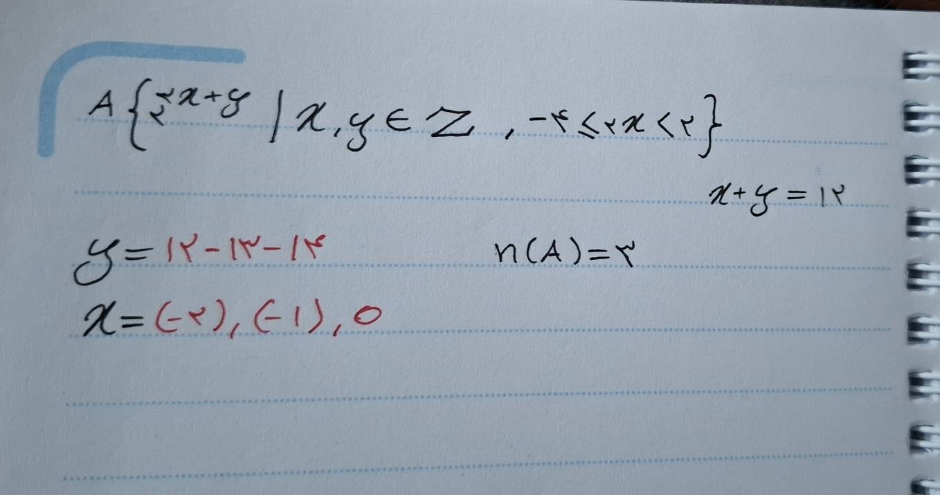 A 2^(2x+y)|x,y∈ Z,-r≤ x
x+y=19
y=1r-1r-1r
n(A)=r
x=(-2),(-1),0