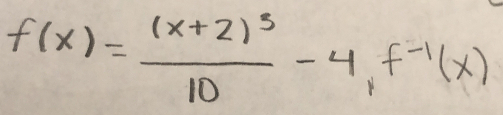 f(x)=frac (x+2)^510-4, f^(-1)(x)