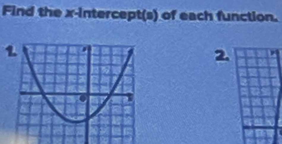 Find the x-intercept(s) of each function. 
1. 
2.