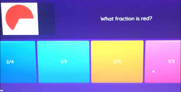 What fraction is red?
2/4 1/3 2/3 1/2