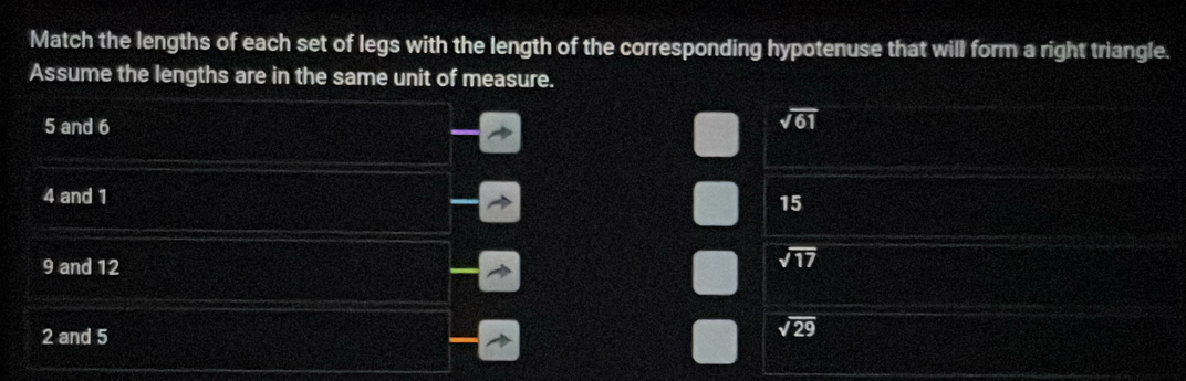 Solved: Match the lengths of each set of legs with the length of the ...