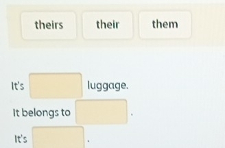 theirs their them
It's □ luggage.
It belongs to □
It's □